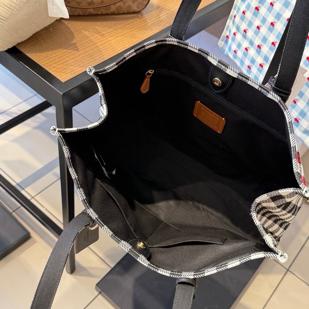 Coach Tote Bag With Gingham Print CES71 Gold/Black Multi - Picture 4 of 6